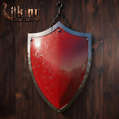 The Warlord’s Blood-Gate Mottled Crimson Crested Medieval Shield