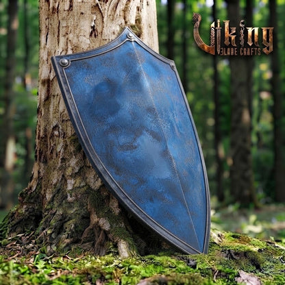 The Sea-King’s Bulwark Mottled Azure Crested Medieval Shield