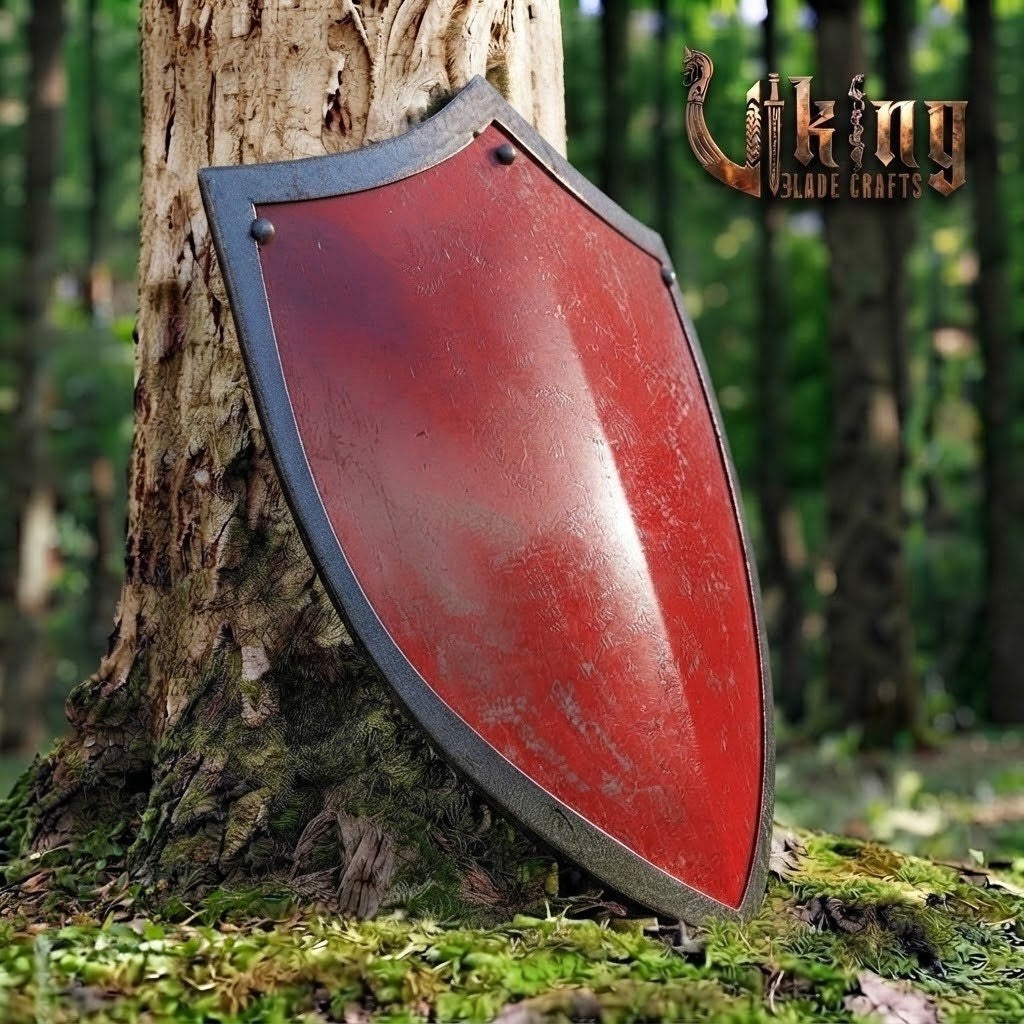 The Warlord’s Blood-Gate Mottled Crimson Crested Medieval Shield