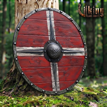 The Skjöldr of the Blood-Cross Runic-Bossed Crimson Viking Shield