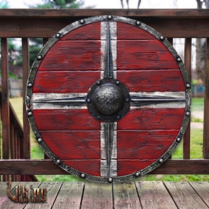 The Skjöldr of the Blood-Cross Runic-Bossed Crimson Viking Shield