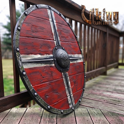 The Skjöldr of the Blood-Cross Runic-Bossed Crimson Viking Shield