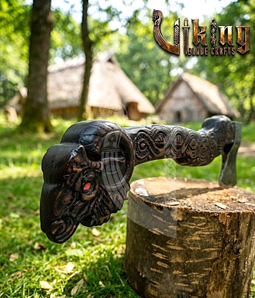 Viking Goat Axe | Hand Carved Geit Handle | Forged Steel