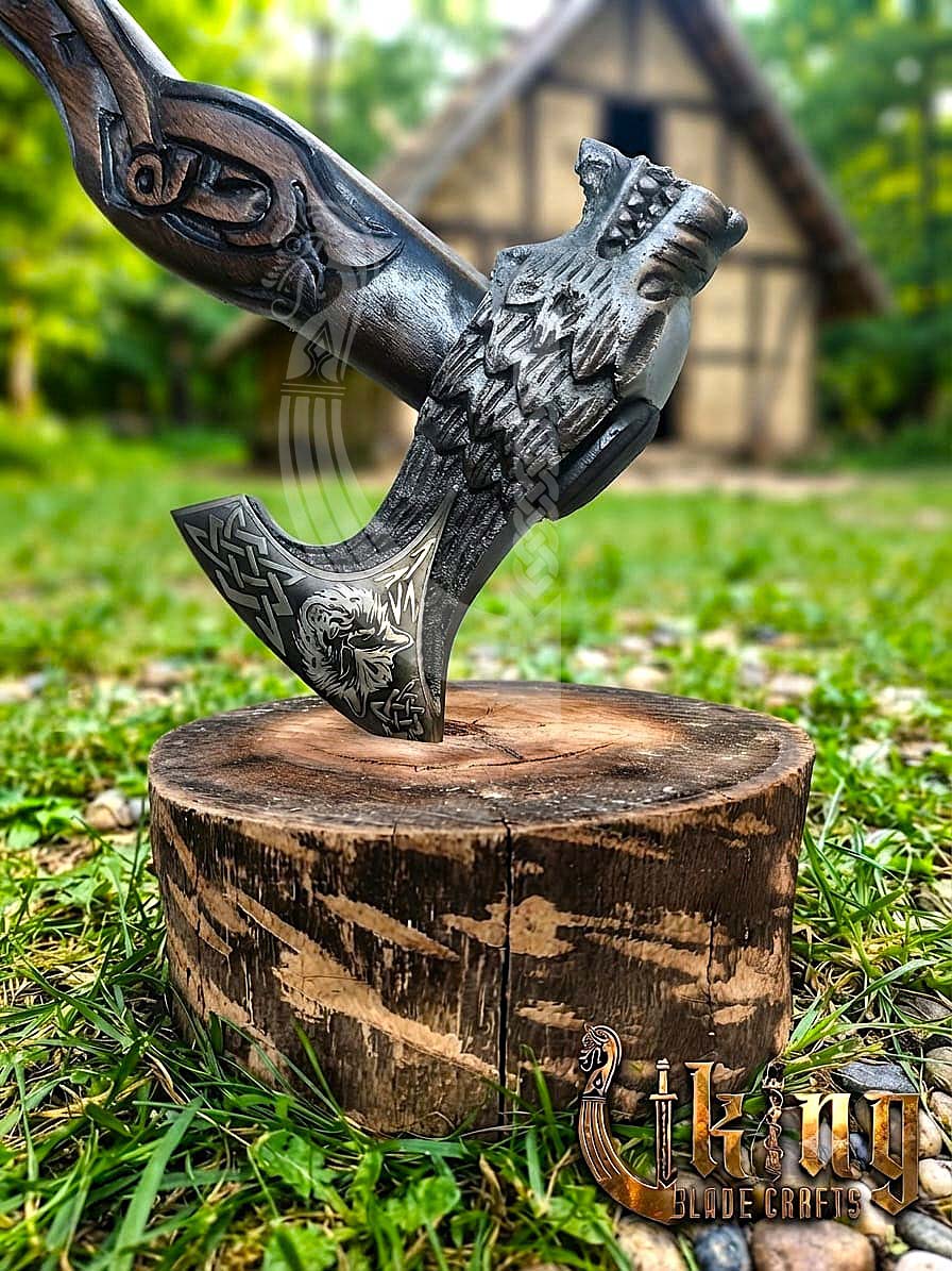 Fenrir Norse Axe | Hand Carved Wolf Handle | Forged Steel