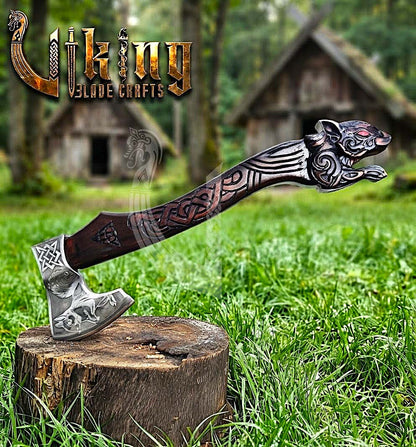 Ratatoskr Viking Axe | Hand Carved Handle | Forged Steel