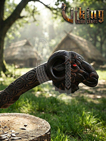Viking Goat Axe | Hand Carved Geit Handle | Forged Steel