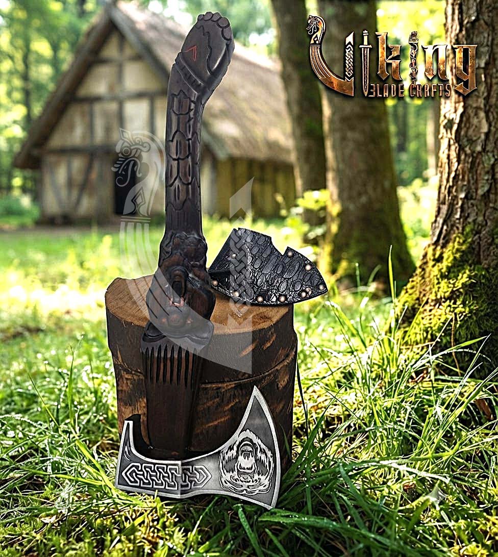 Viking Bear Axe | Hand Carved Handle | Forged Steel | Bjorn
