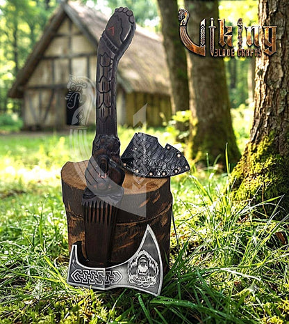 Viking Bear Axe | Hand Carved Handle | Forged Steel | Bjorn