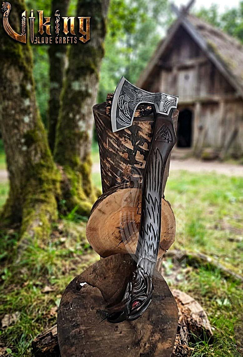 Odin Viking Axe | Raven Valknut Handle | Forged Steel