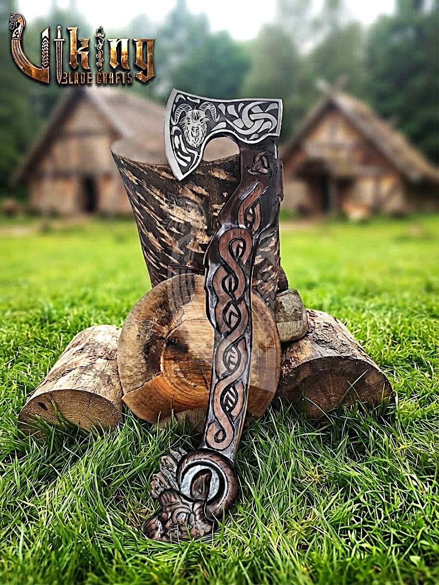 Geit Norse Axe | Goat Totem Handle | Hand Forged Steel