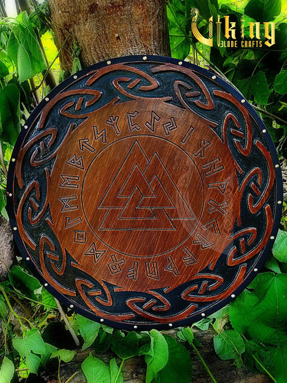 Forged Double Head 36" Viking Axe with Valknut  & Viking Runes Carved Shield Viking_Blade_Crafts
