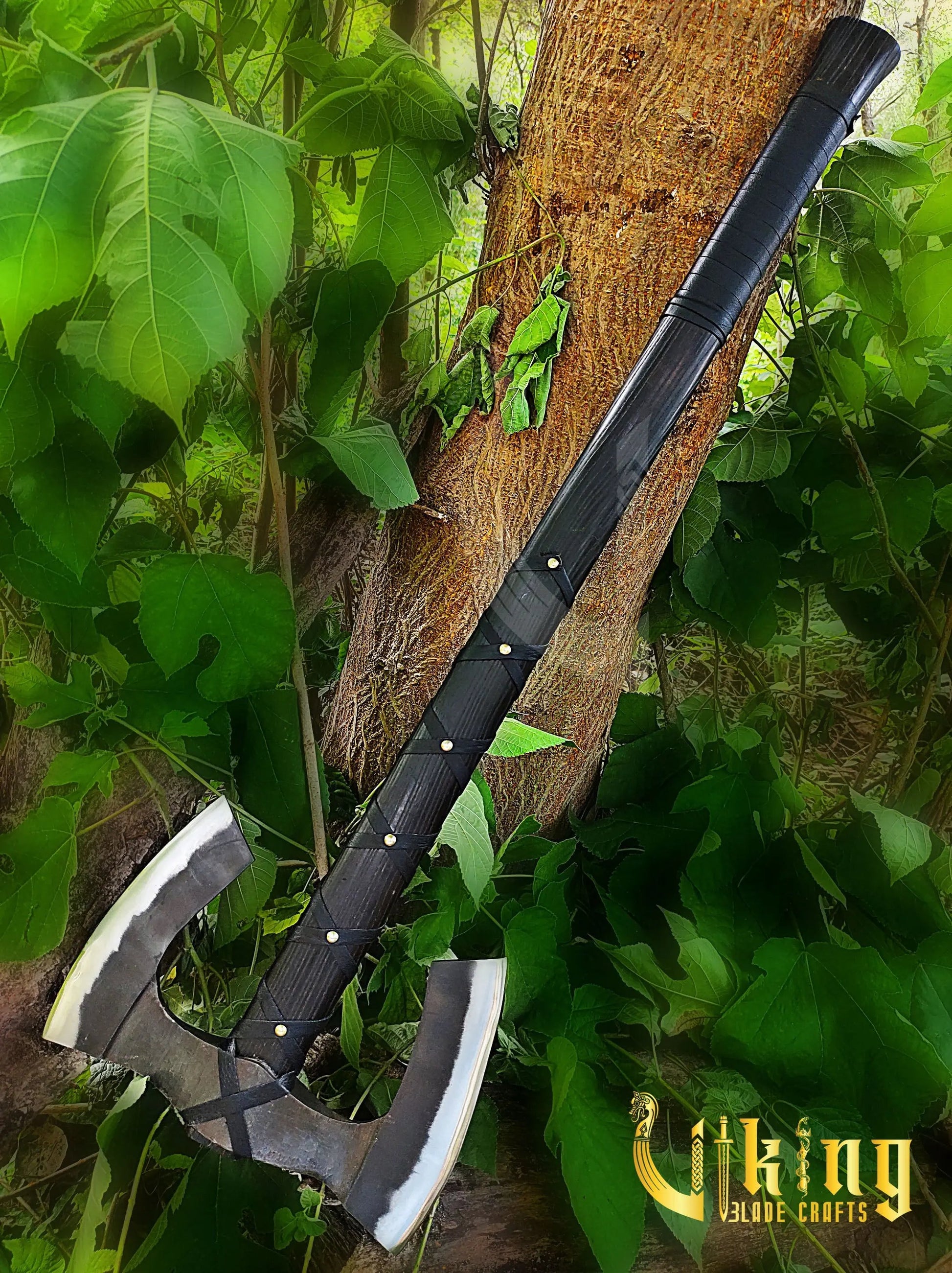 Handmade Double Head 36" Viking Axe & Carved Raven Shield – Norse Battle Set Viking_Blade_Crafts