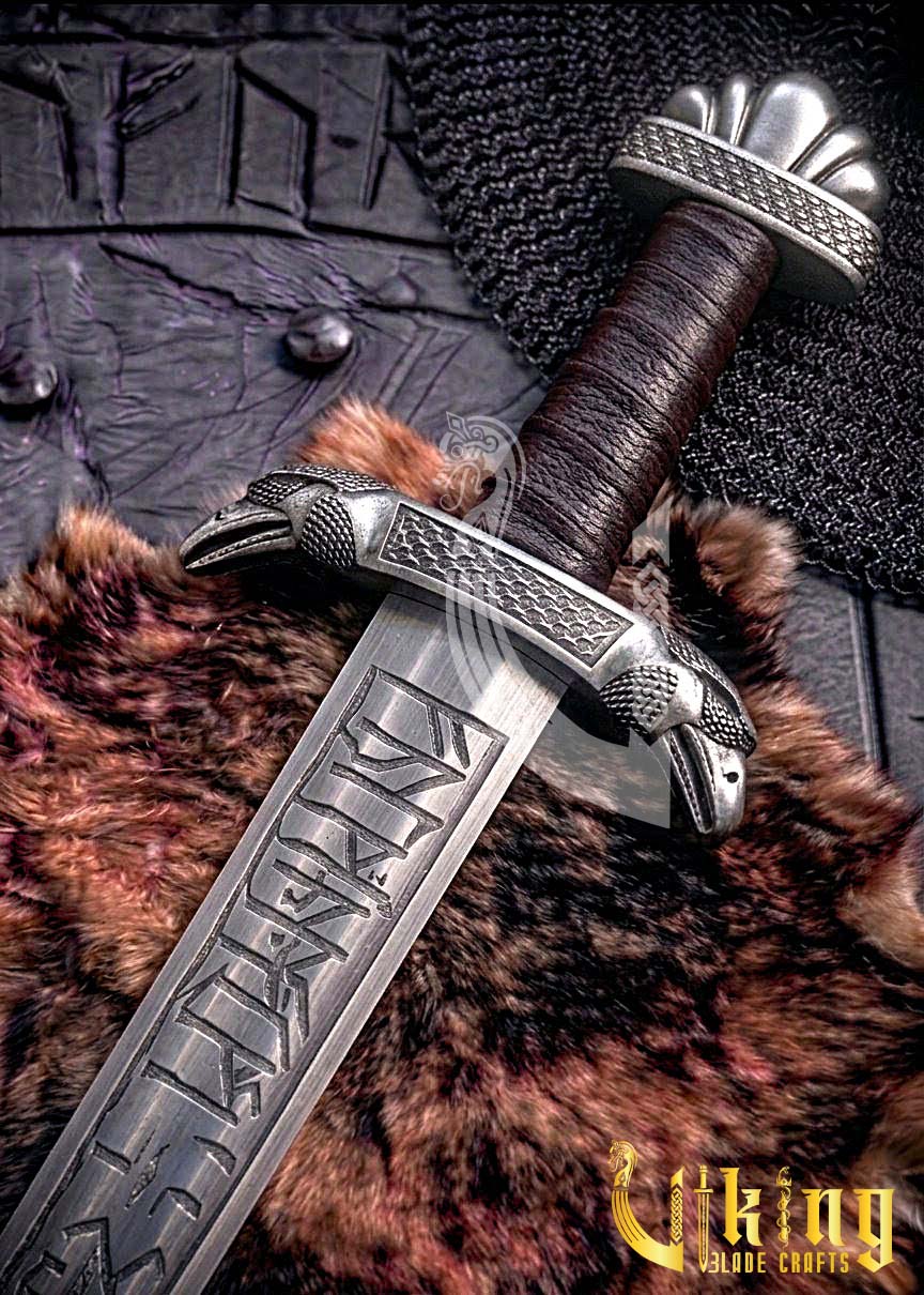 Handmade Viking Raven Hugin Munin Sword Replica Genuine Leather Cover