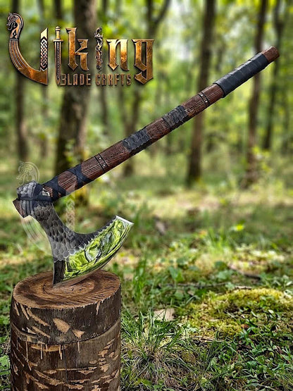 Hand-Forged 36" Viking Battle Axe with Leather Sheath