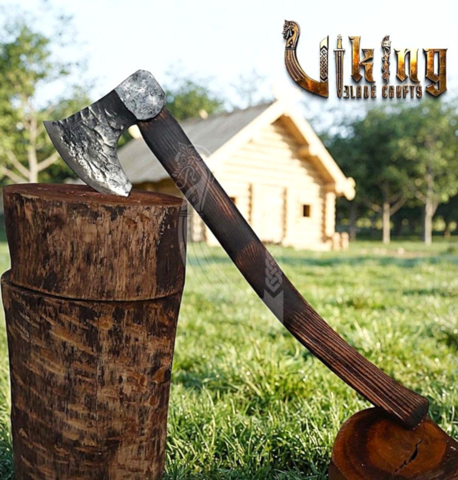 True Hand-Forged Viking Bearded Axe 30" | Curved Handle Skeggøx
