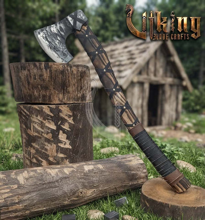 True Hand-Forged Viking Bearded Axe 30" | Leather-Wrapped Hooked Skeggøx