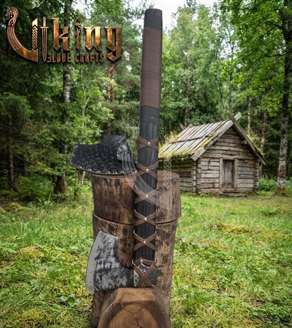 True Hand-Forged Viking Bearded Axe 30" | Leather-Wrapped Corrugated Skeggøx