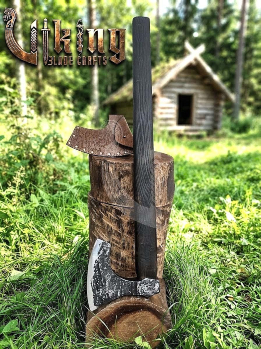 True Hand-Forged Viking Bearded Axe 30" | Fanned Broad-Beard Skeggøx