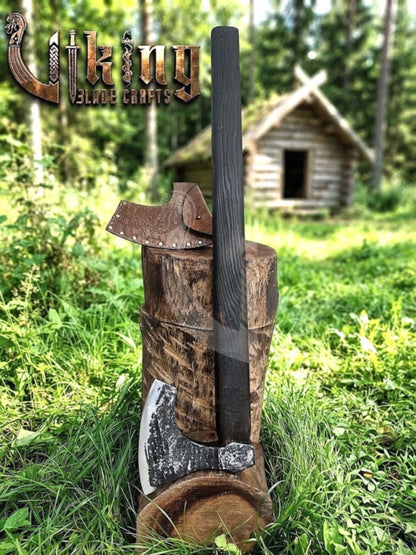 True Hand-Forged Viking Bearded Axe 30" | Fanned Broad-Beard Skeggøx