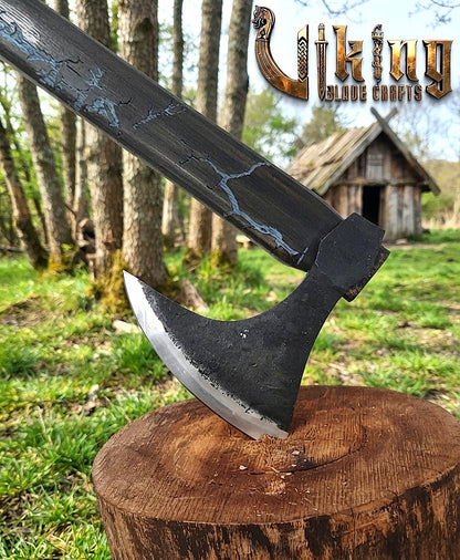 Ragnar-Inspired Viking Axe | Blue Engraved Ashwood Handle