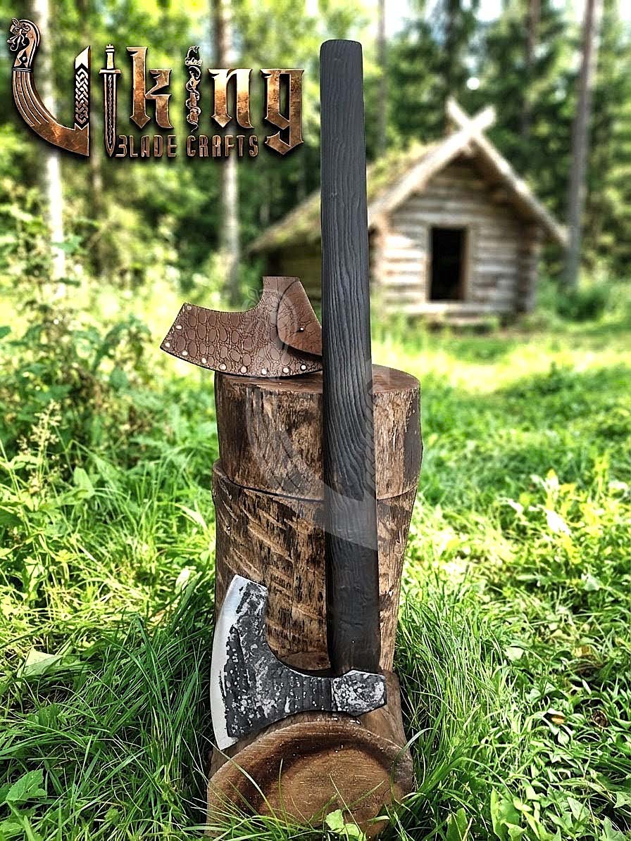 True Hand-Forged Viking Bearded Axe 30" | Fanned Broad-Beard Skeggøx