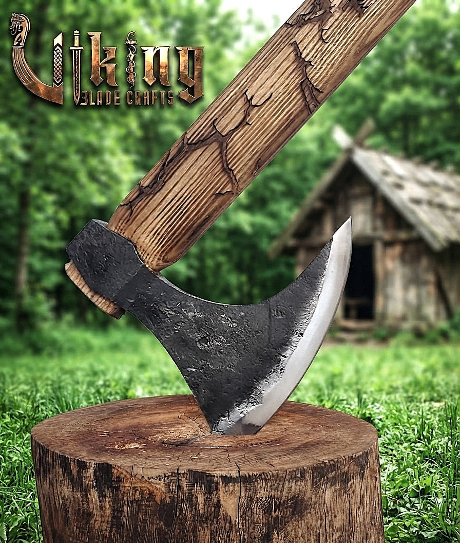 Ragnar-Inspired Viking Axe | Hand-Forged Bearded Axe | Ashwood