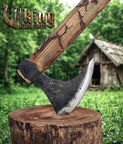 Ragnar-Inspired Viking Axe | Hand-Forged Bearded Axe | Ashwood