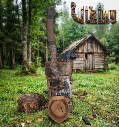 True Hand-Forged Viking Bearded Axe 30" | Leather-Wrapped Fanned Skeggøx