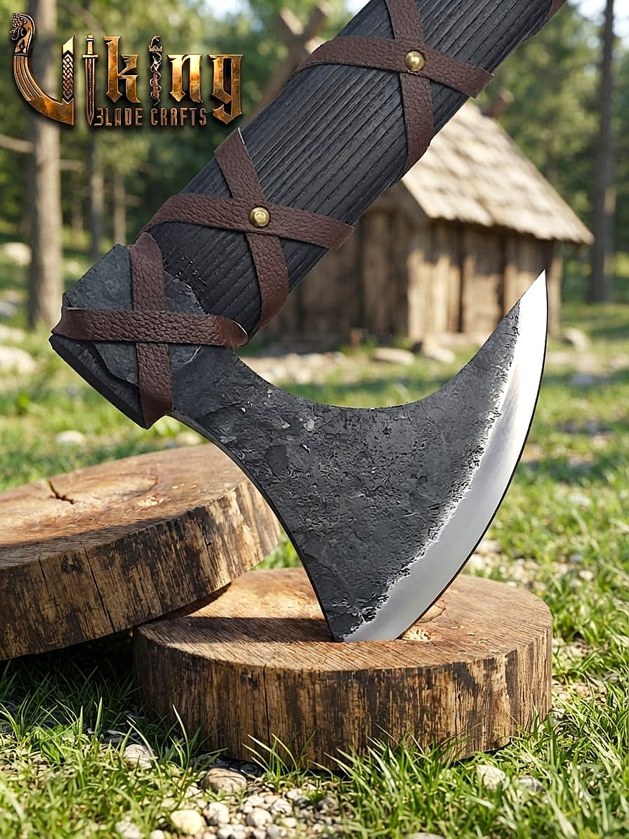 Ragnar-Inspired Viking Axe | Leather-Wrapped Bearded Axe