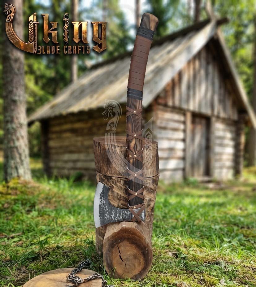 True Hand-Forged Viking Bearded Axe 30" | Leather-Wrapped Fanned Skeggøx