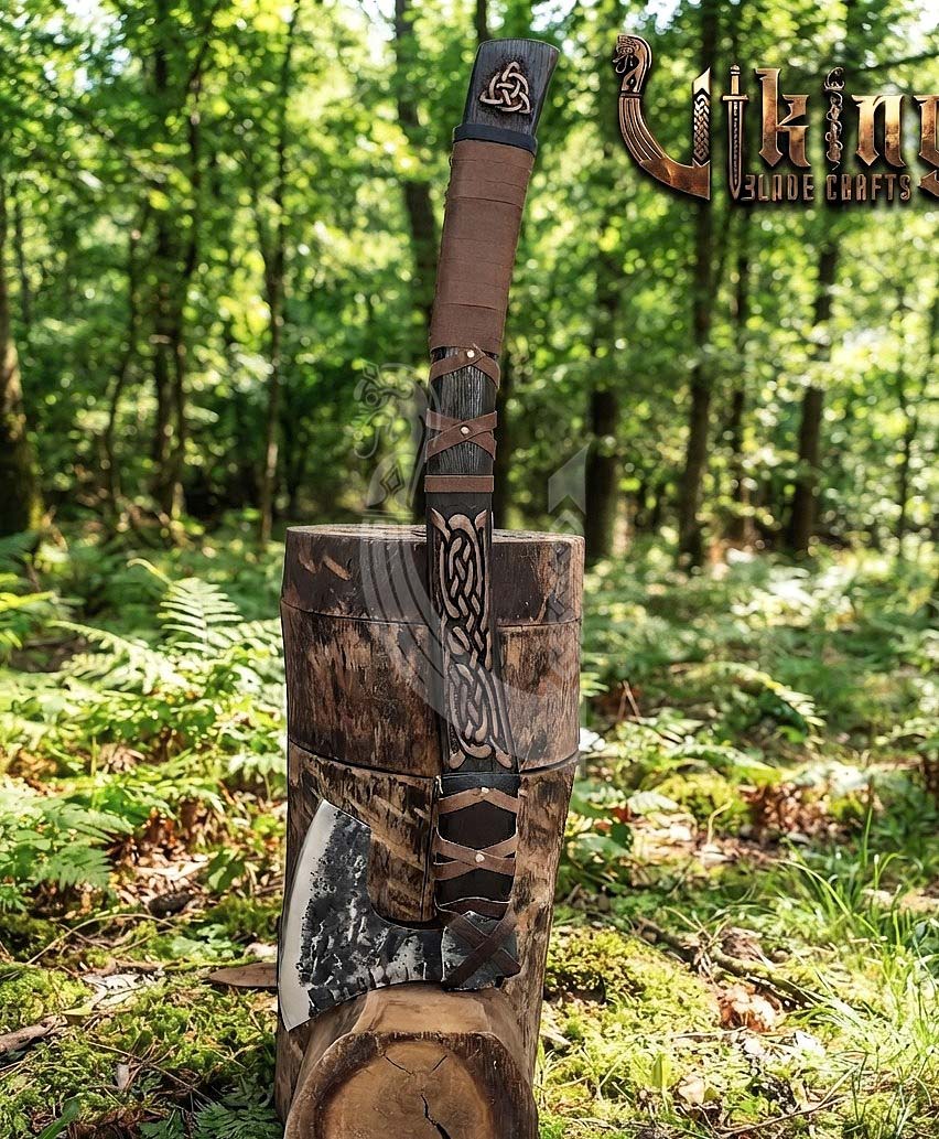 Jelling-Style Viking Axe 30" | Hand-Forged Bearded Axe with Carved Ashwood