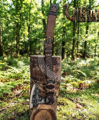 Jelling-Style Viking Axe 30" | Hand-Forged Bearded Axe with Carved Ashwood