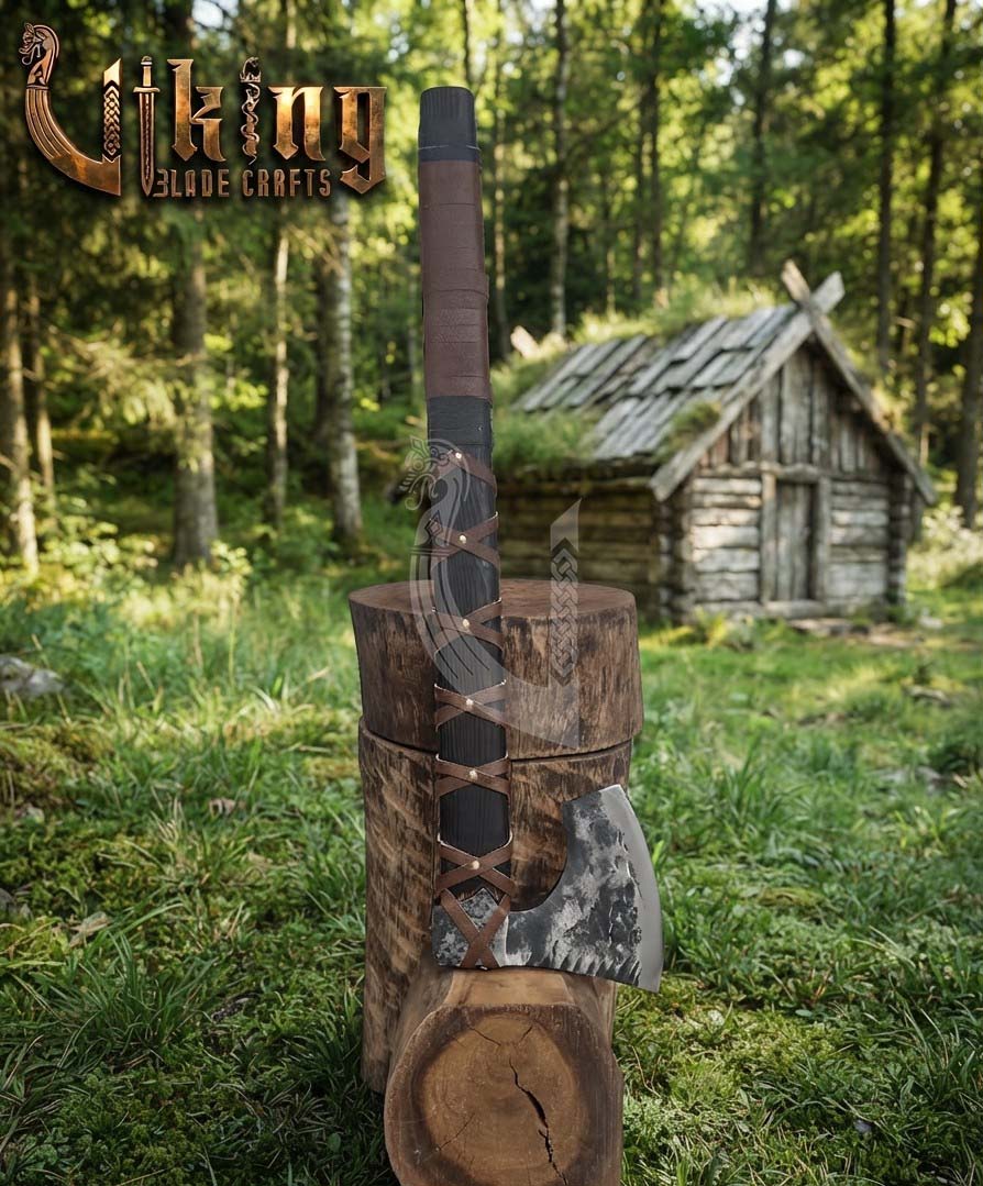 True Hand-Forged Viking Bearded Axe 30" | Leather-Wrapped Corrugated Skeggøx