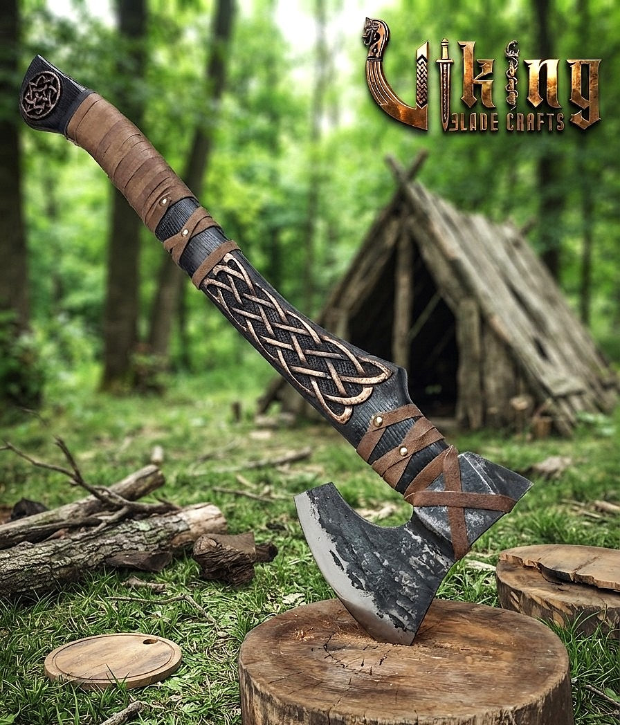 Ringerike-Style Viking Axe 30" | Hand-Forged Bearded Axe with Knotwork