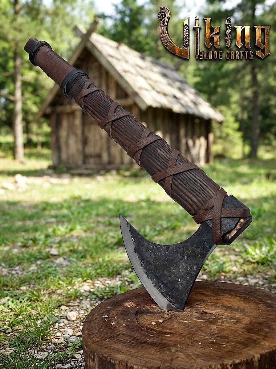 Ragnar-Inspired Viking Bearded Axe | Dark Brown Leather-Wrapped