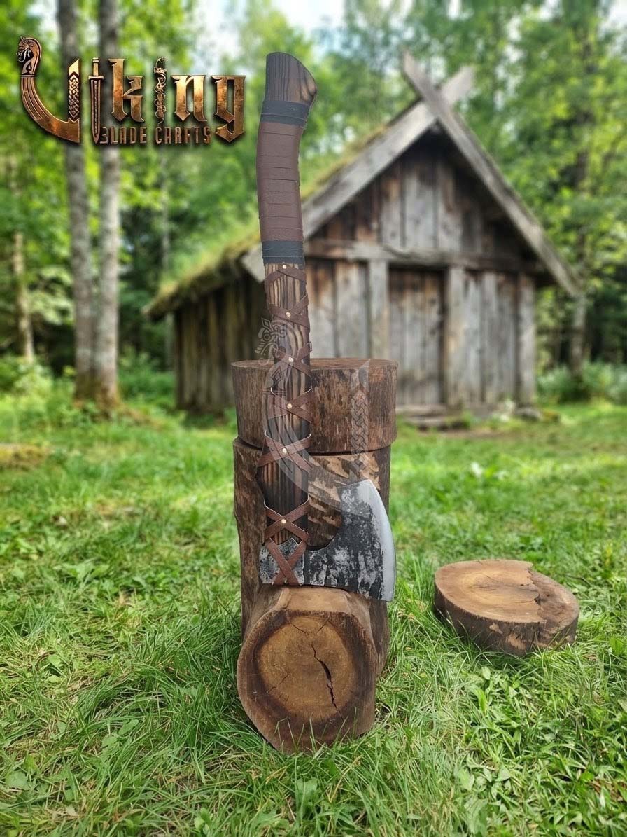 True Hand-Forged Viking Bearded Axe 30" | Leather-Wrapped Ergonomic Skeggøx