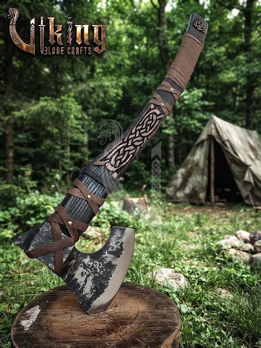 Oseberg-Style Viking Axe 30" | Hand-Forged Bearded Axe with Knotwork