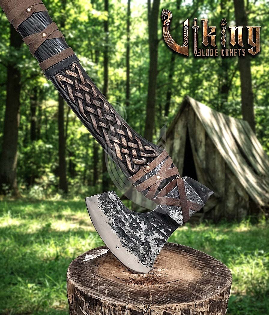 Borre-Style Viking Axe 30" | Hand-Forged Bearded Axe with Knotwork