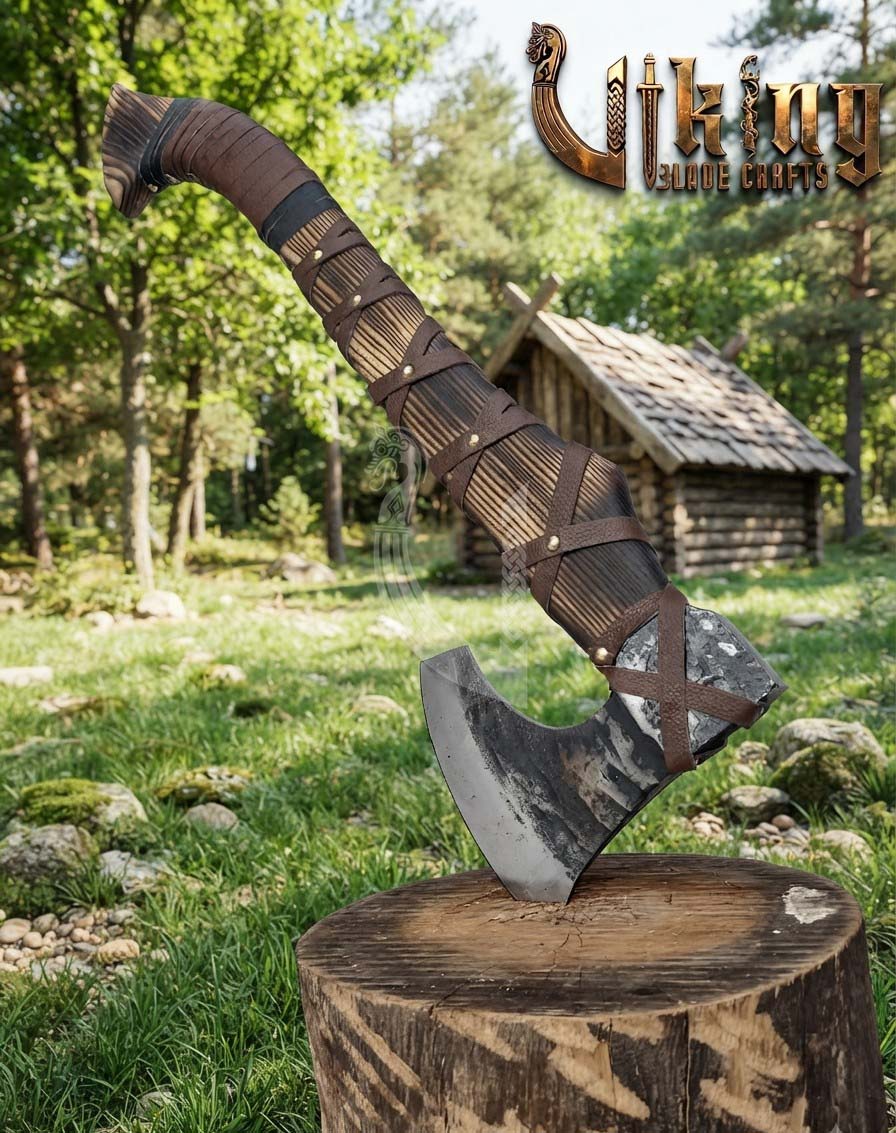 True Hand-Forged Viking Bearded Axe 30" | Leather-Wrapped Hammer-Peened Skeggøx
