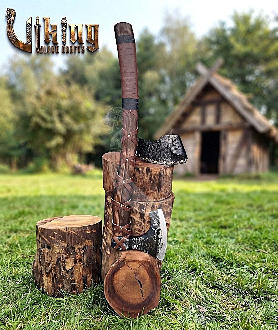 True Hand-Forged Viking Bearded Axe 30" | Leather-Wrapped Upswept Skeggøx