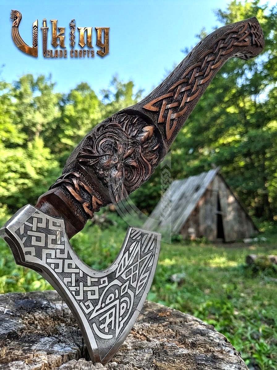 Norse Owl 23" Rosewood Axe | Hand-Forged & Carved Viking Axe