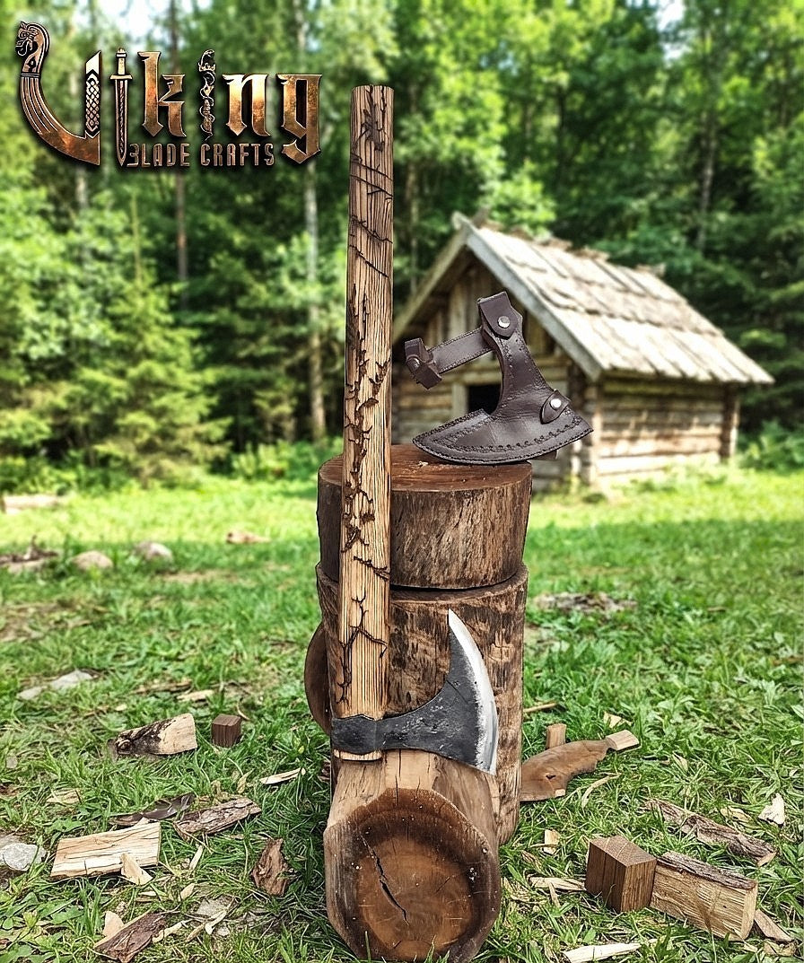 Ragnar-Inspired Viking Axe | Hand-Forged Bearded Axe | Ashwood