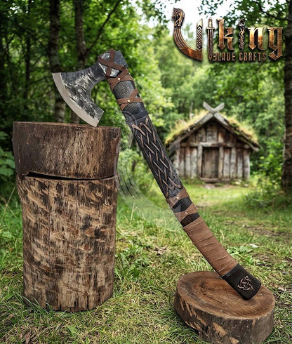 Mammen-Style Viking Axe 30" | Hand-Forged Bearded Axe with Carved Ashwood