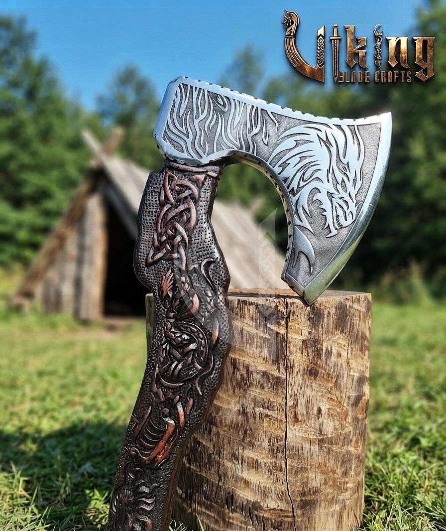 The Fáfnir Legacy 23" Hand-Forged 3D Carved Norse Dragon Axe
