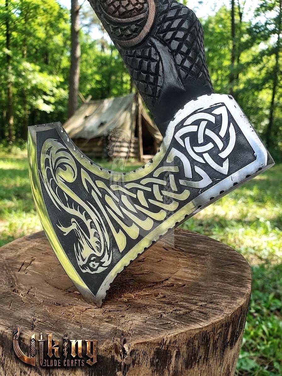 The Jormungandr Wrath 23" Hand-Forged Norse Serpent Carved Rosewood Axe