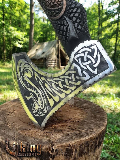 The Jormungandr Wrath 23" Hand-Forged Norse Serpent Carved Rosewood Axe