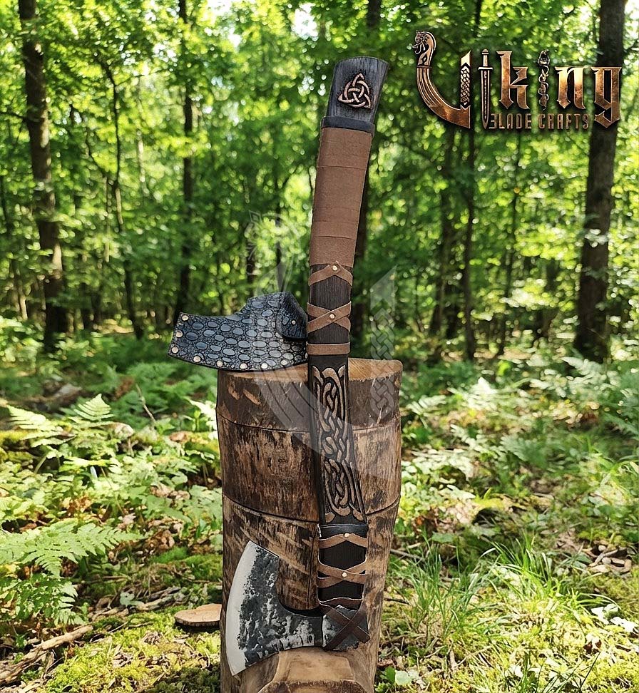 Jelling-Style Viking Axe 30" | Hand-Forged Bearded Axe with Carved Ashwood