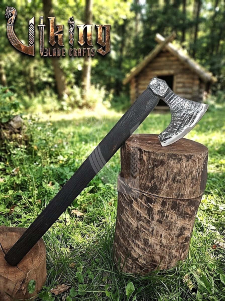 True Hand-Forged Viking Bearded Axe 30" | Fanned Broad-Beard Skeggøx