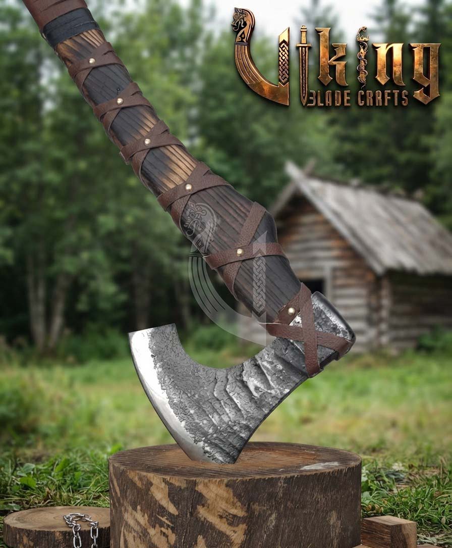 True Hand-Forged Viking Bearded Axe 30" | Leather-Wrapped S-Curve Skeggøx