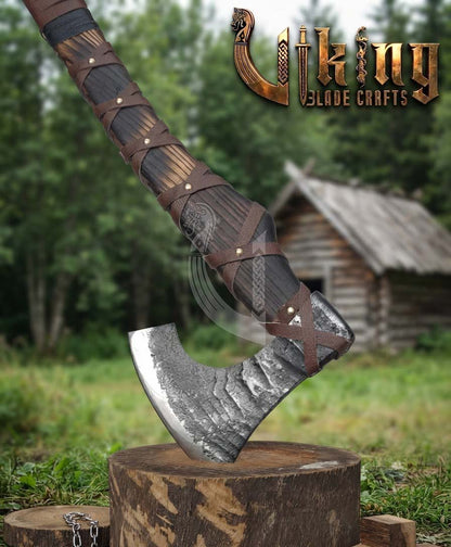 True Hand-Forged Viking Bearded Axe 30" | Leather-Wrapped S-Curve Skeggøx